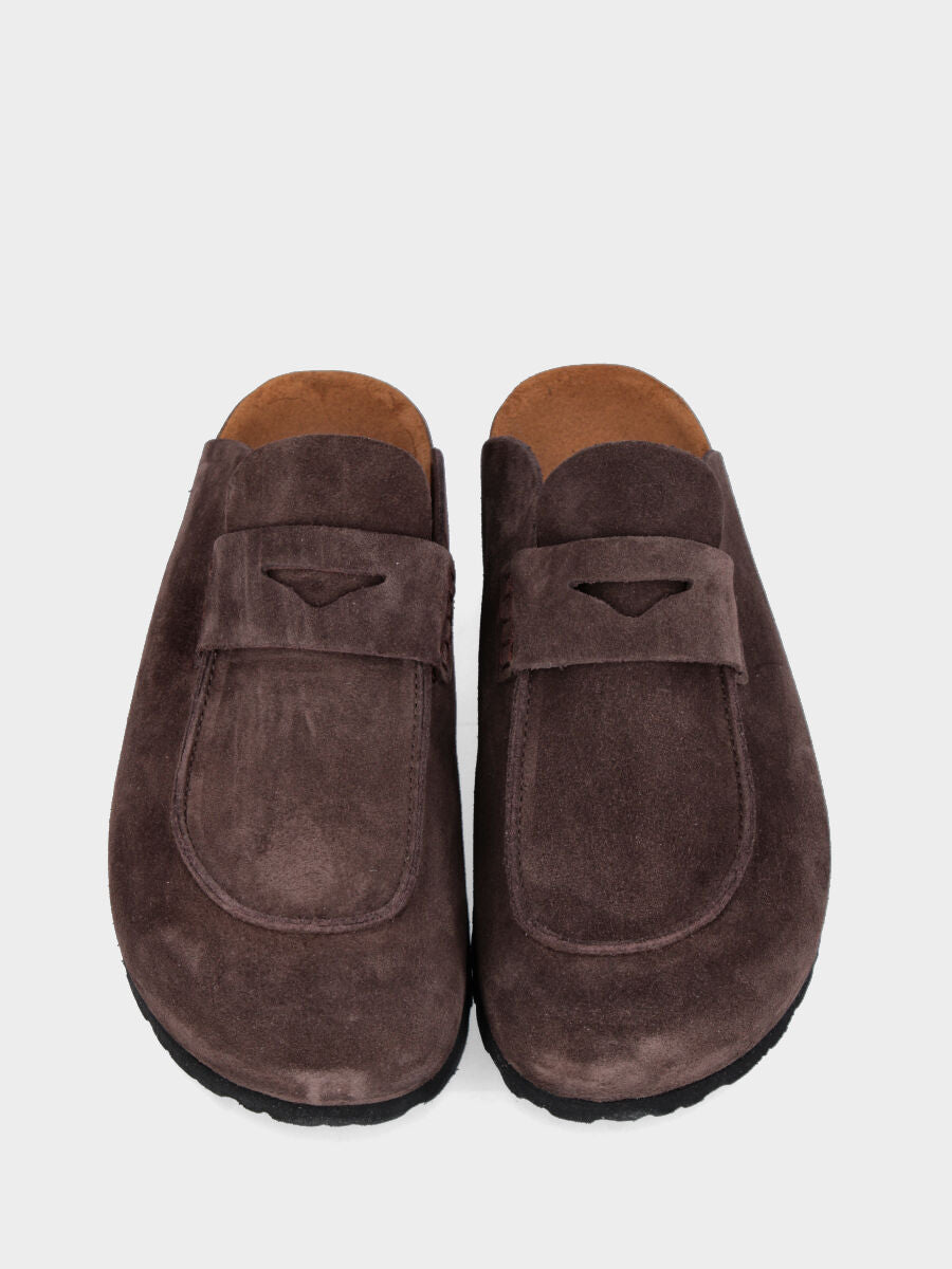 Sabot in velour testa di moro con zeppa in sughero
