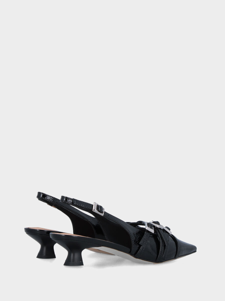 Slingback in naplak nero con tre cinturini e tacco a rocchetto