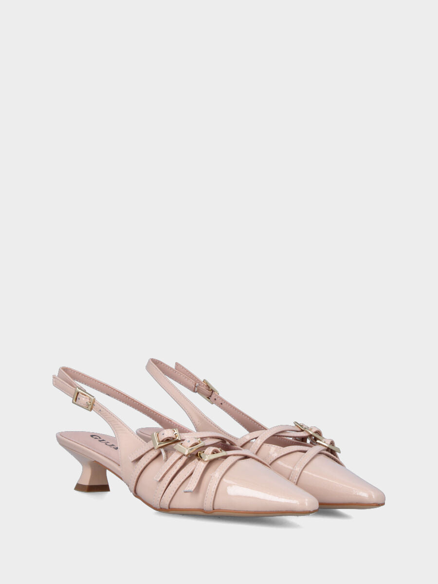 Slingback in naplak cipria con tre cinturini e tacco a rocchetto
