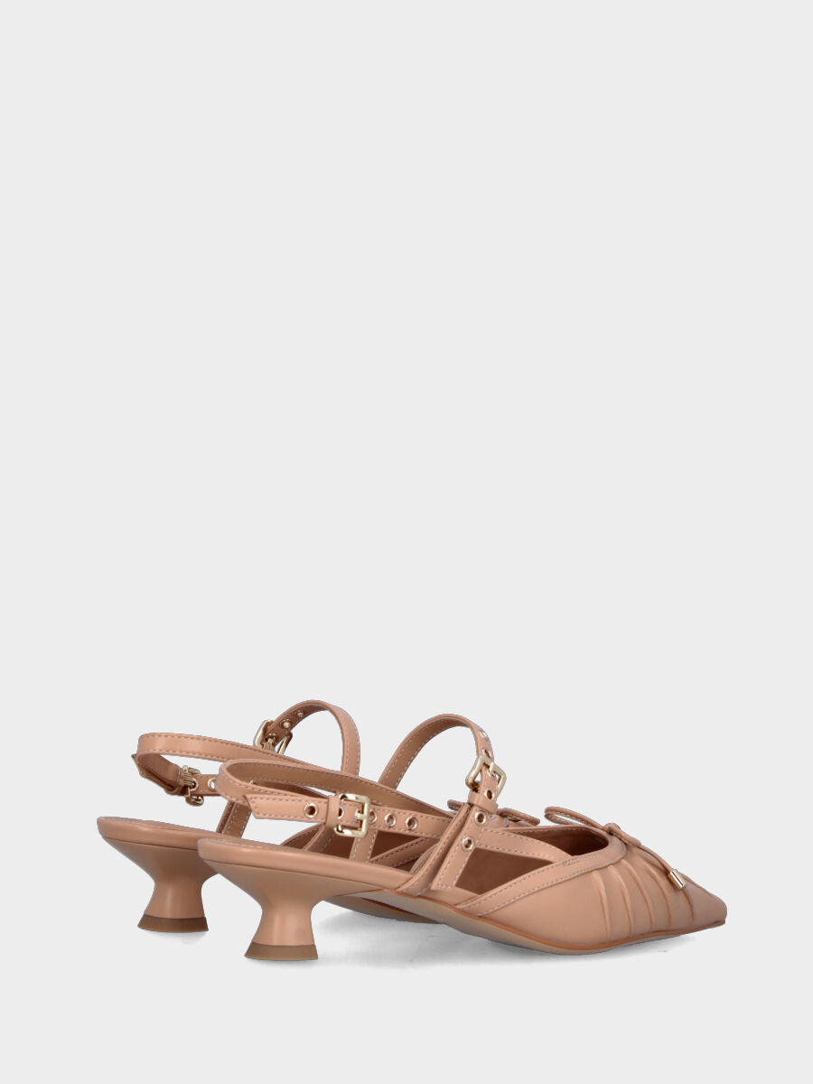 Slingback in nappa nude con fiocchetto e cinturini incrociati