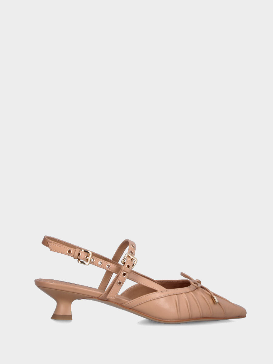 Slingback in nappa nude con fiocchetto e cinturini incrociati