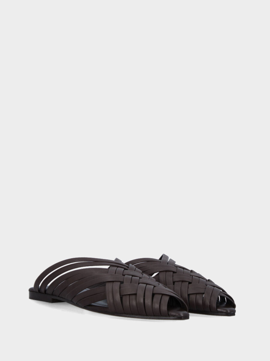 Sandalo monoblocco in vitello rosso con fascia ripiegata