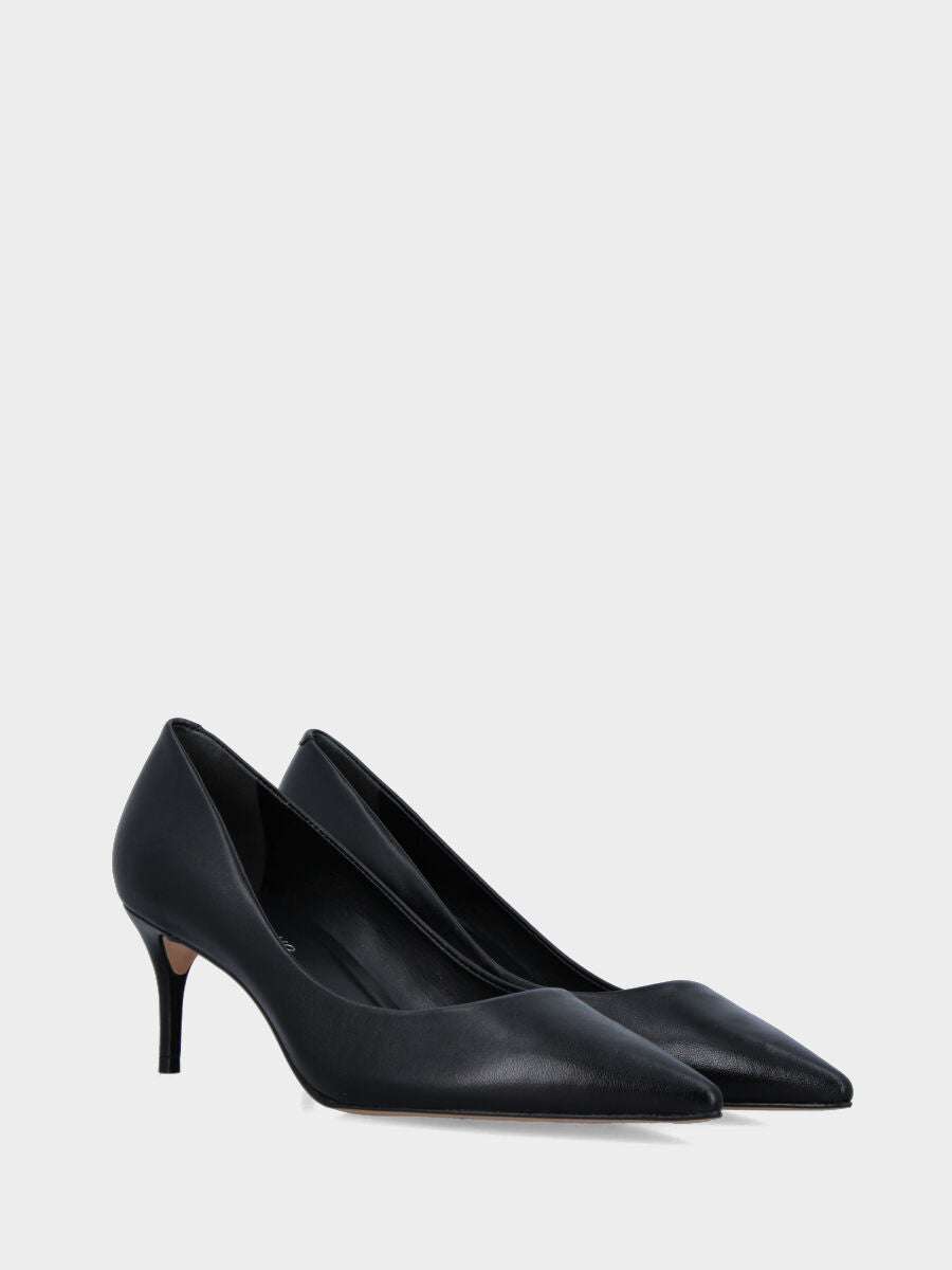 Décolleté in nappa nera con tacco a calice 70mm e scollo tondo