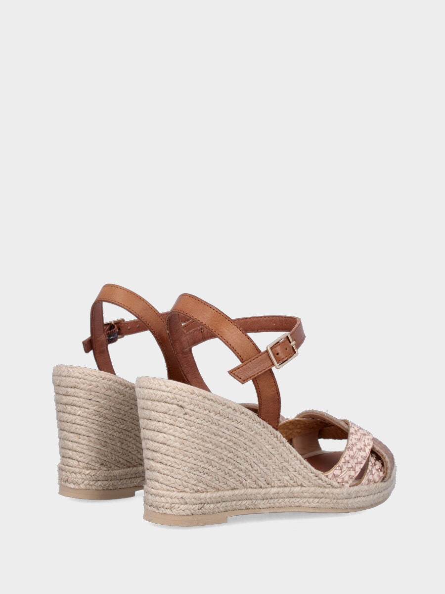Sandalo in corda multicolor con zeppa e fascette incrociate ondulate