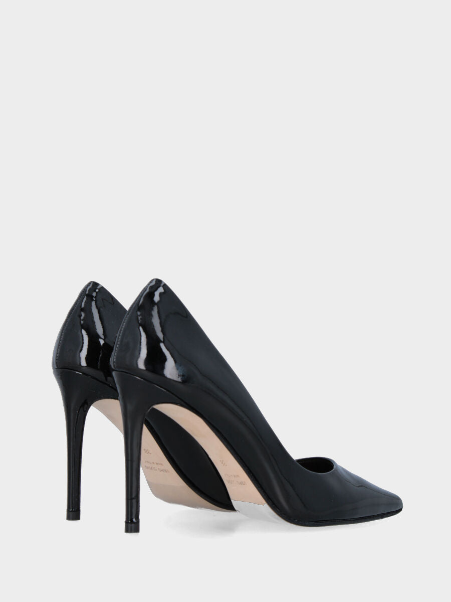 Décolleté in vernice nera con tacco stiletto 100 mm e scollo tondo