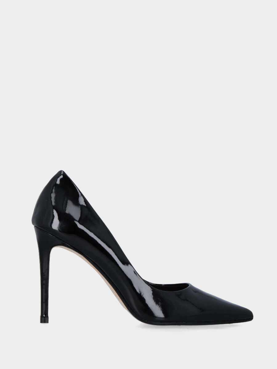 Décolleté in vernice nera con tacco stiletto 100 mm e scollo tondo
