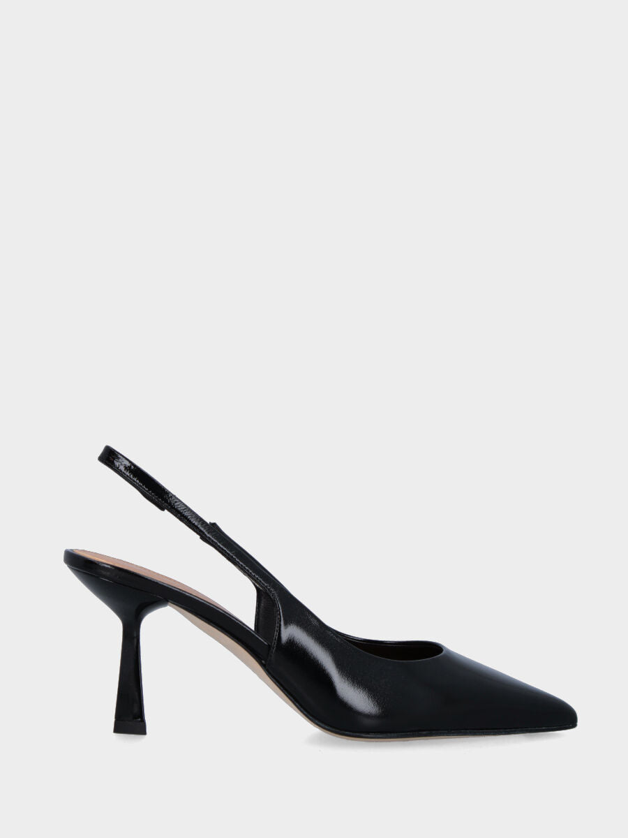 Slingback aus glänzender Samt schwarz mit Kelchabsatz und rundem Ausschnitt