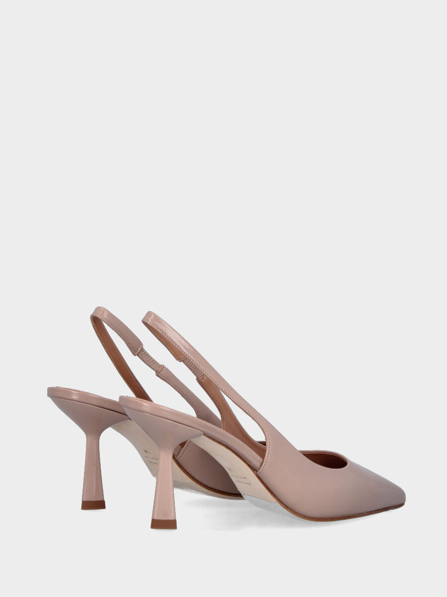 Slingback en verni miroir beige avec talon calice de 75 mm et encolure ronde