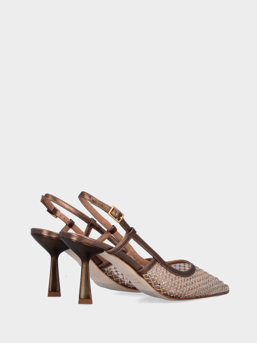 Escarpin slingback en résille nude et cristaux avec talon en forme de calice