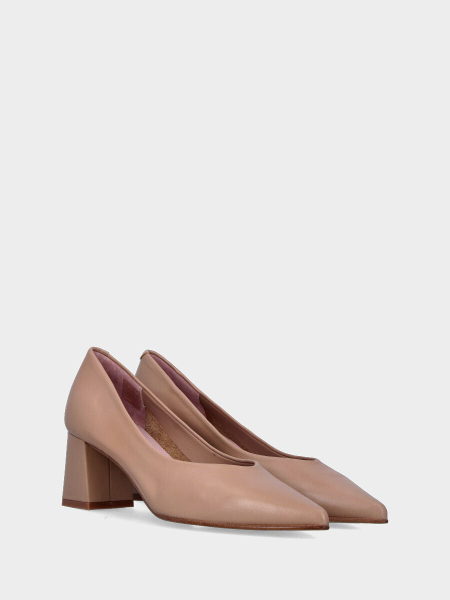 Escarpins en nappa beige avec talon de 60 mm et décolleté retourné