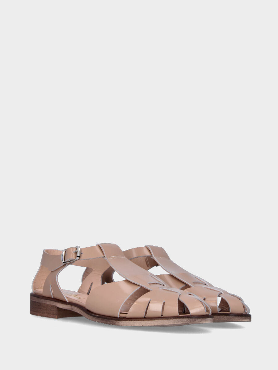 Sandalo in vitello abrasivato beige con fasce incrociate