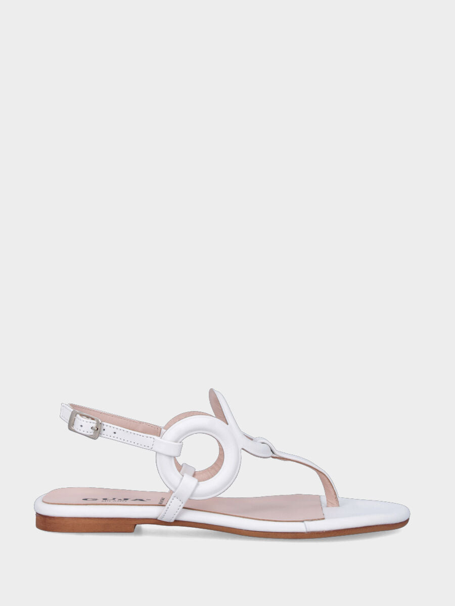 Sandalo infradito in nappa bianca con cerchi decorativi
