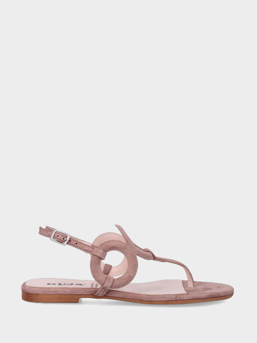 Sandalo infradito in camoscio rosa antico con cerchi decorativi