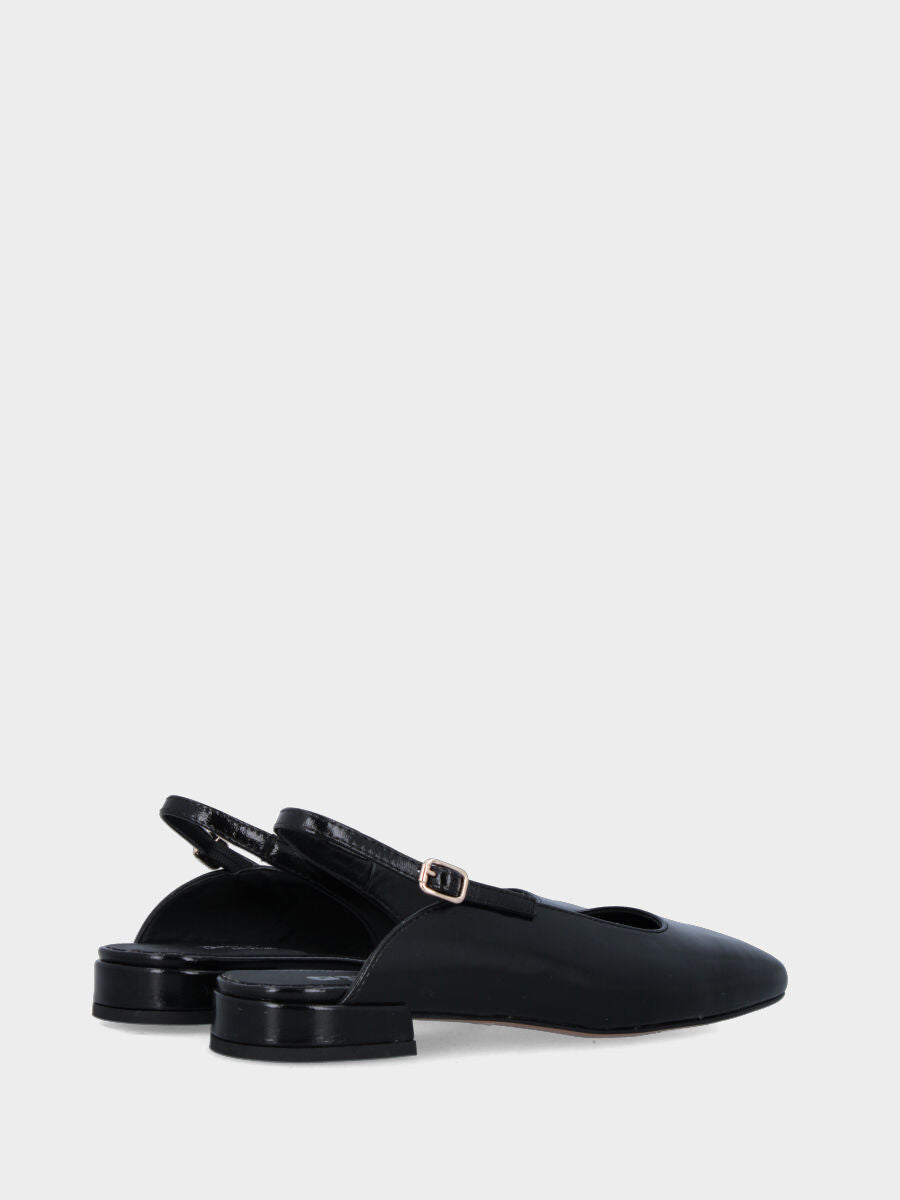 Slingback in verlux nero con tacco 10 mm e punta quadrata stondata