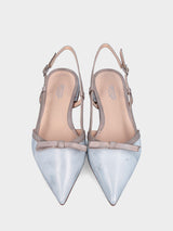 Slingback in laminato bicolore argento e bronzo con fiocchetto