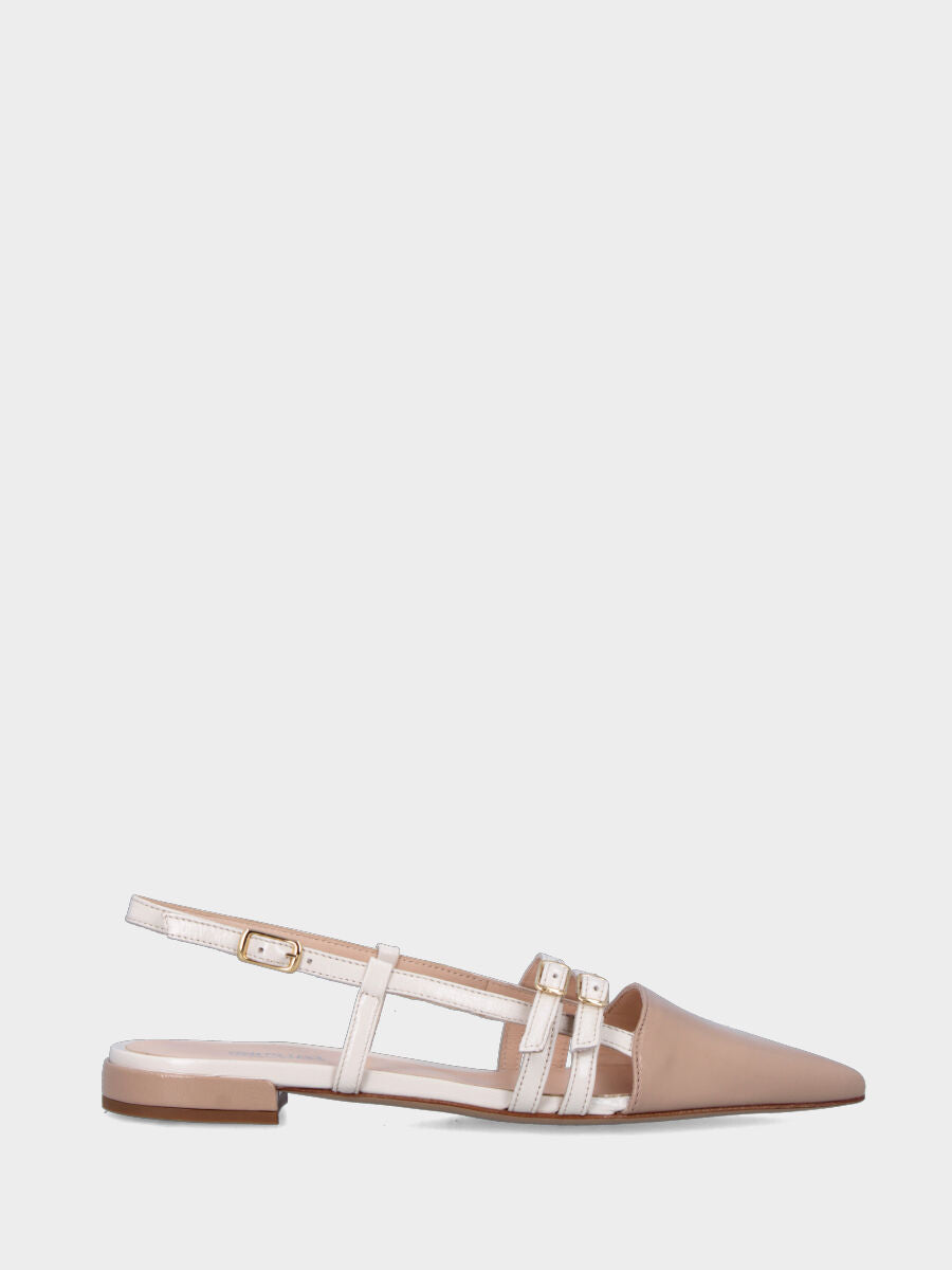 Slingback in verlux bicolore beige e bianco con cinturini