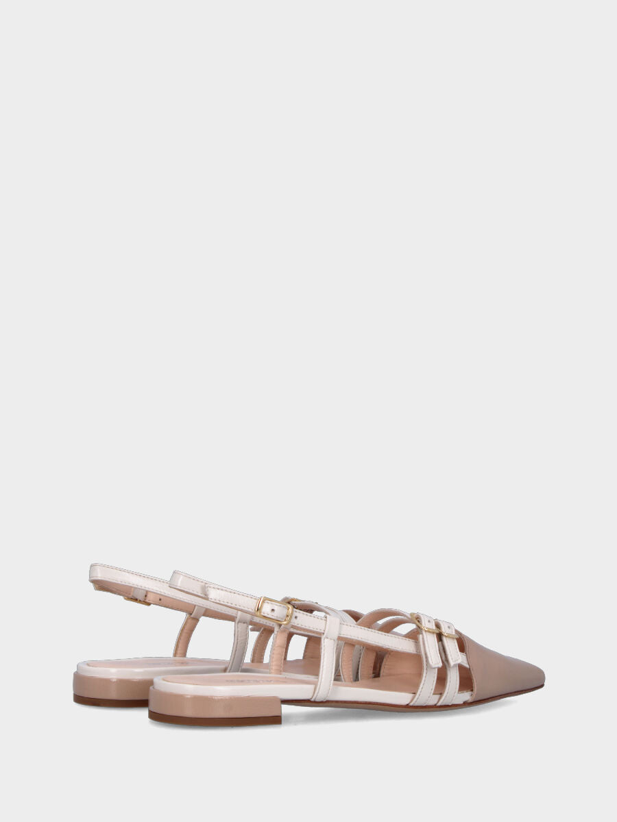 Slingback in verlux bicolore beige e bianco con cinturini