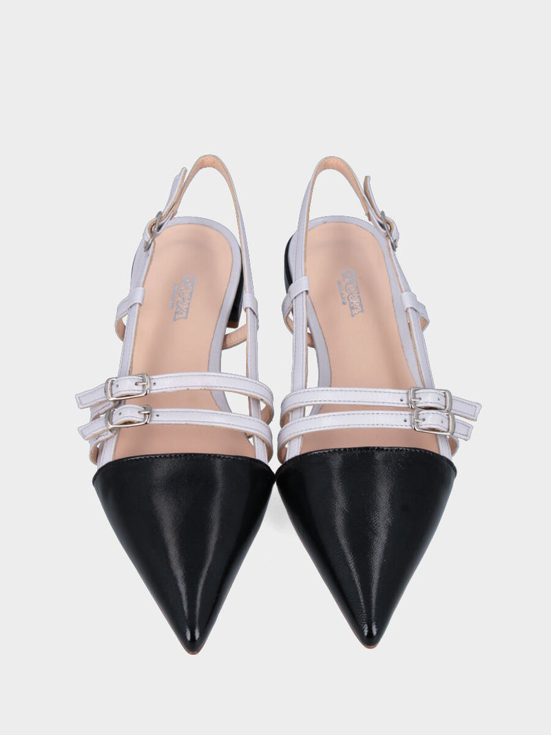 Slingback in verlux bicolore nero e bianco con cinturini