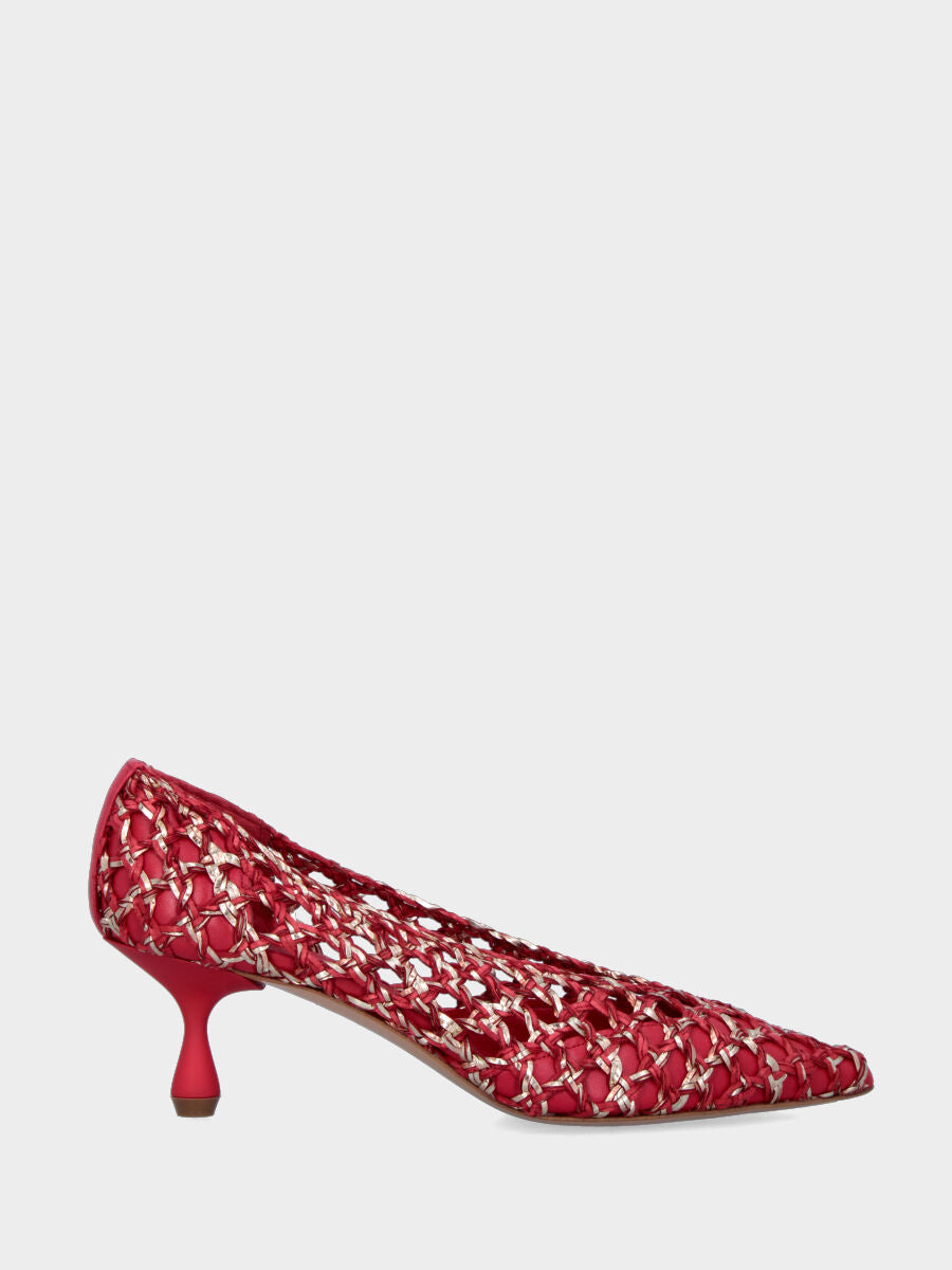 Sandalo monoblocco in vitello rosso con fascia ripiegata