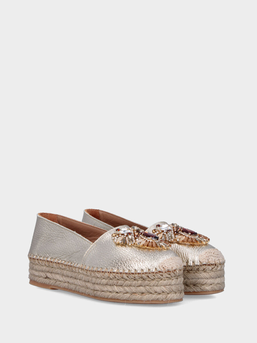 Espadrillas in laminato platino con strass multicolor