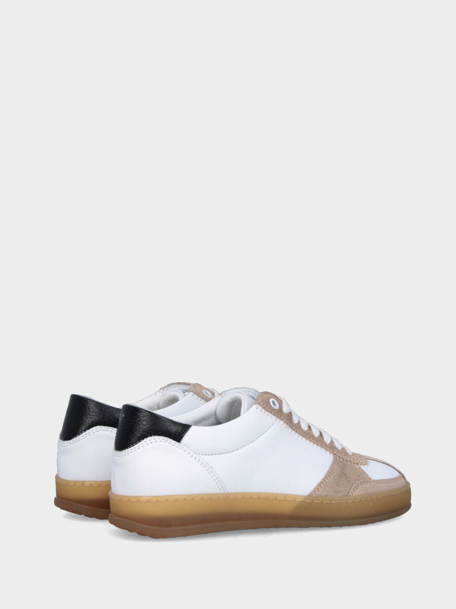 Sneaker in nappa bianca e camoscio beige con suola in gomma