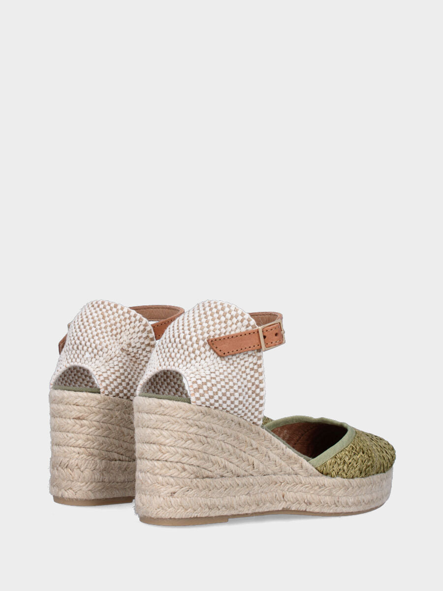 Campesina in rafia verde con zeppa e platform