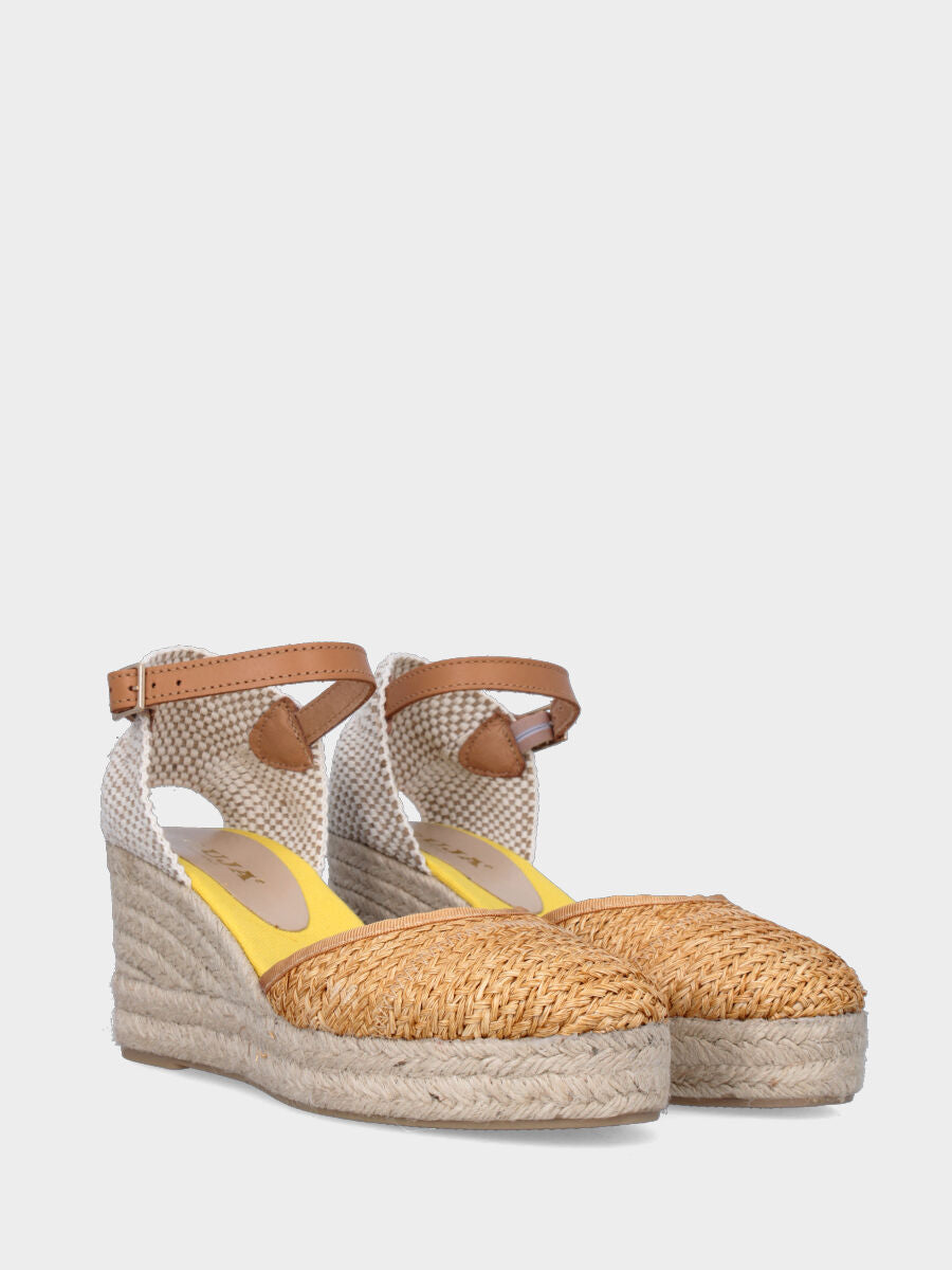 Campesina in rafia gialla con zeppa e platform