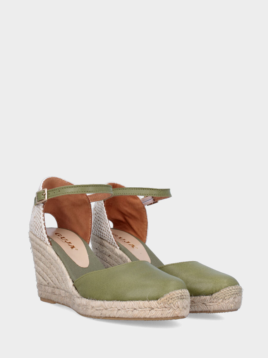 Campesina in nappa verde oliva con zeppa e platform