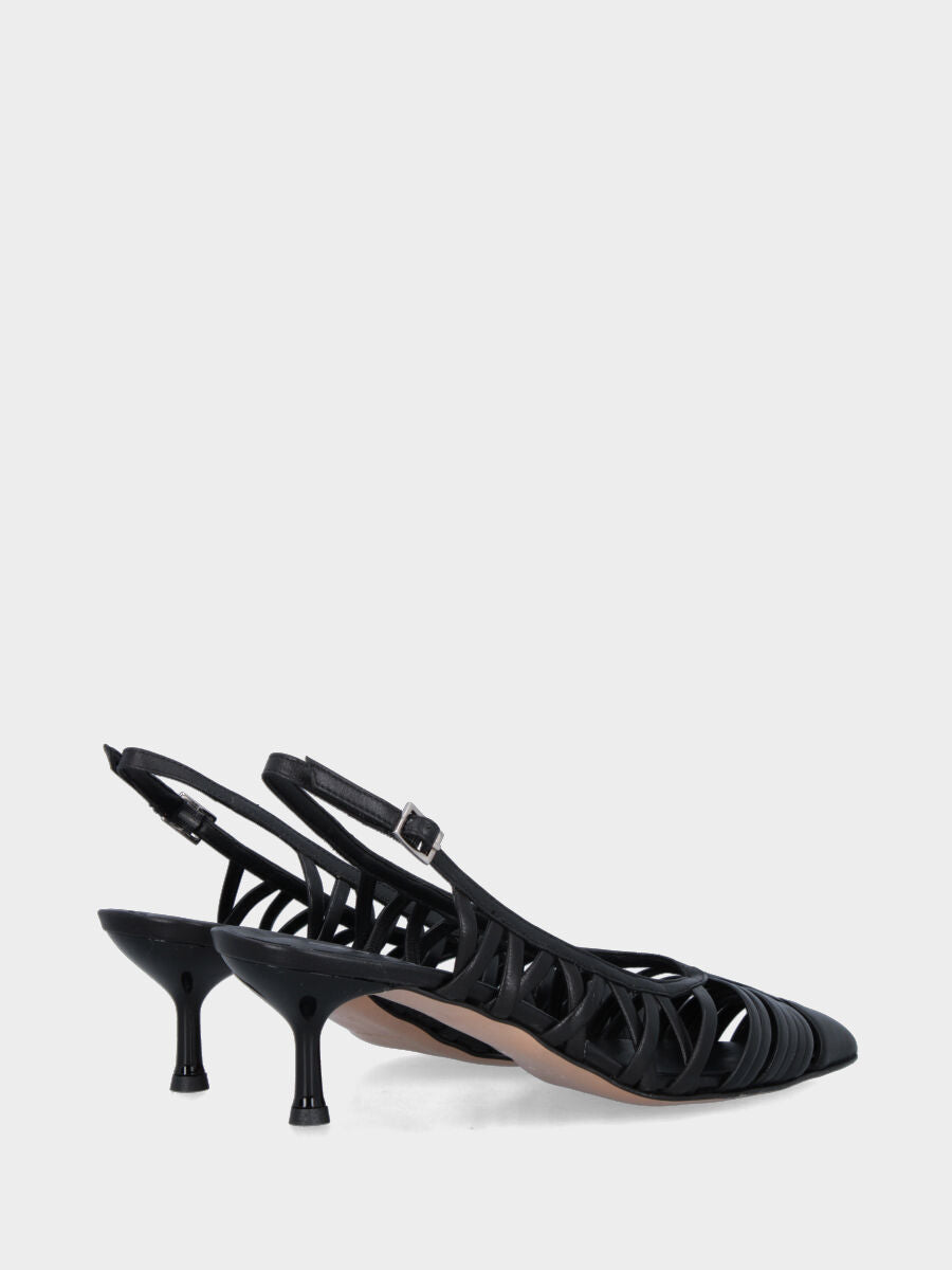 Escarpin slingback en nappa noire avec brides tressées et talon en forme de calice