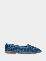 Friulana in velluto broccato azzurro con punta tonda