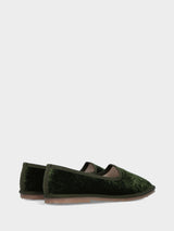 Friulana in velluto broccato verde muschio con punta tonda
