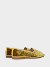 Friulana in velluto broccato giallo senape con punta tonda