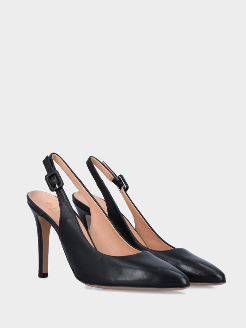 Slingback in nappa nera con tacco a coda 80 mm