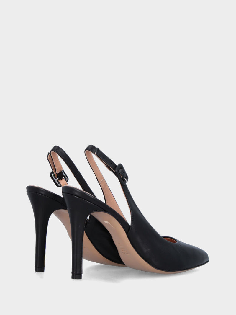 Slingback in nappa nera con tacco a coda 80 mm