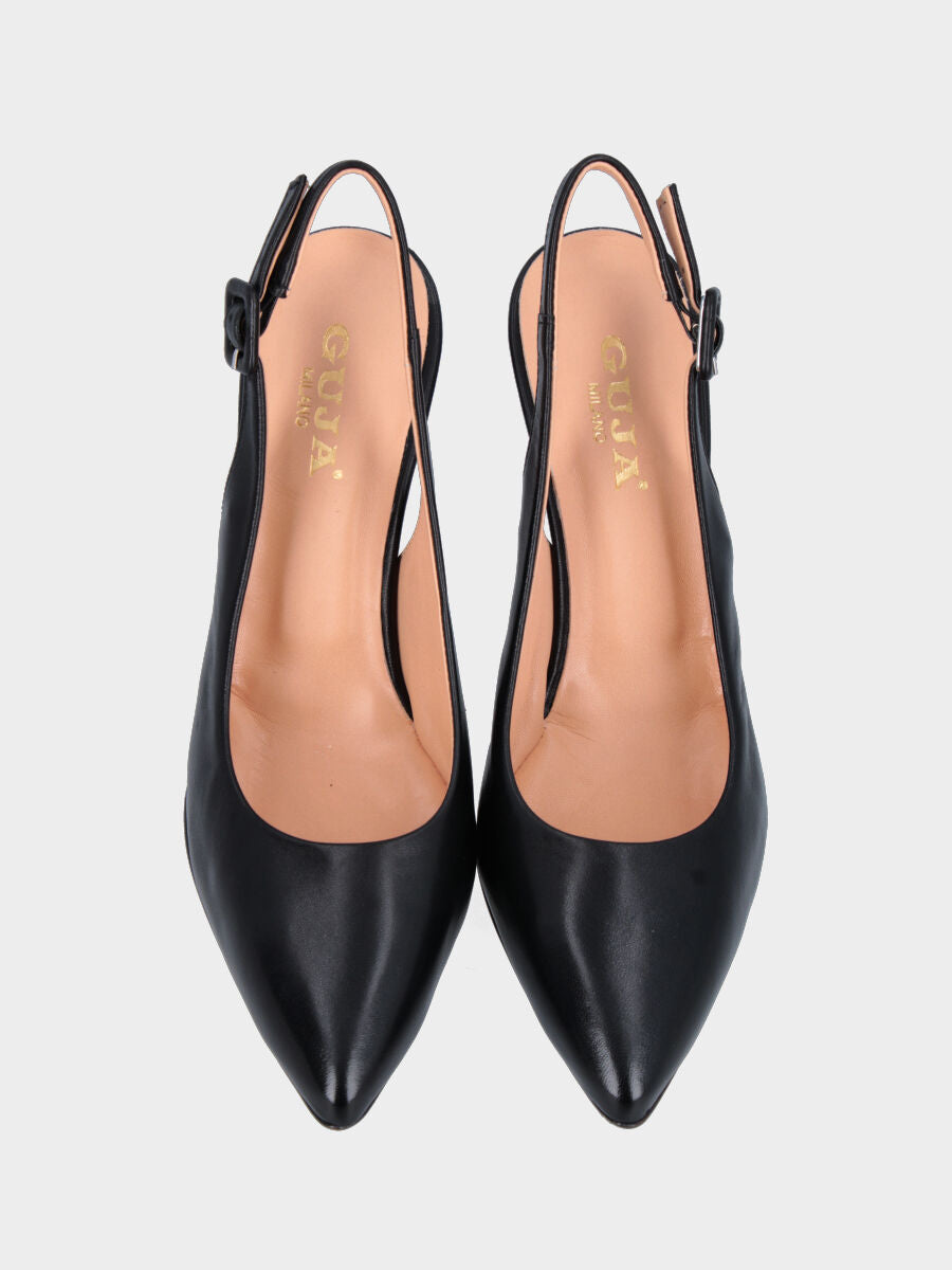 Slingback in nappa nera con tacco a coda 80 mm