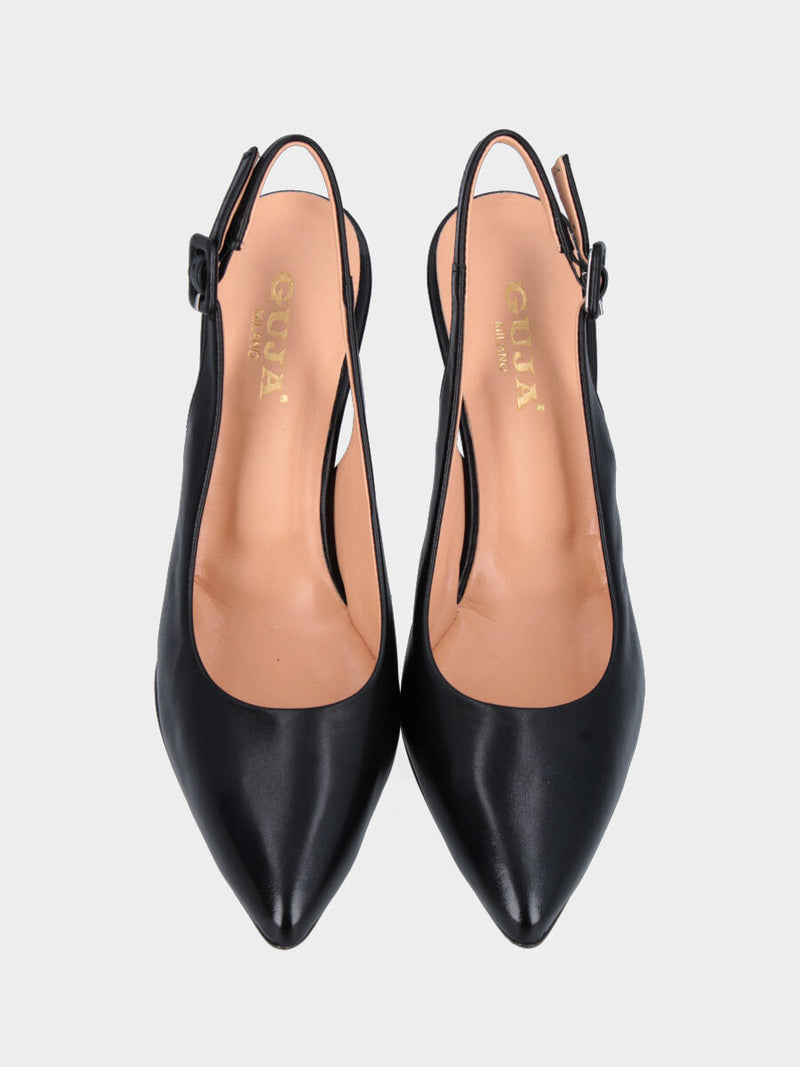 Slingback in nappa nera con tacco a coda 80 mm