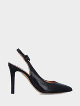 Slingback in nappa nera con tacco a coda 80 mm