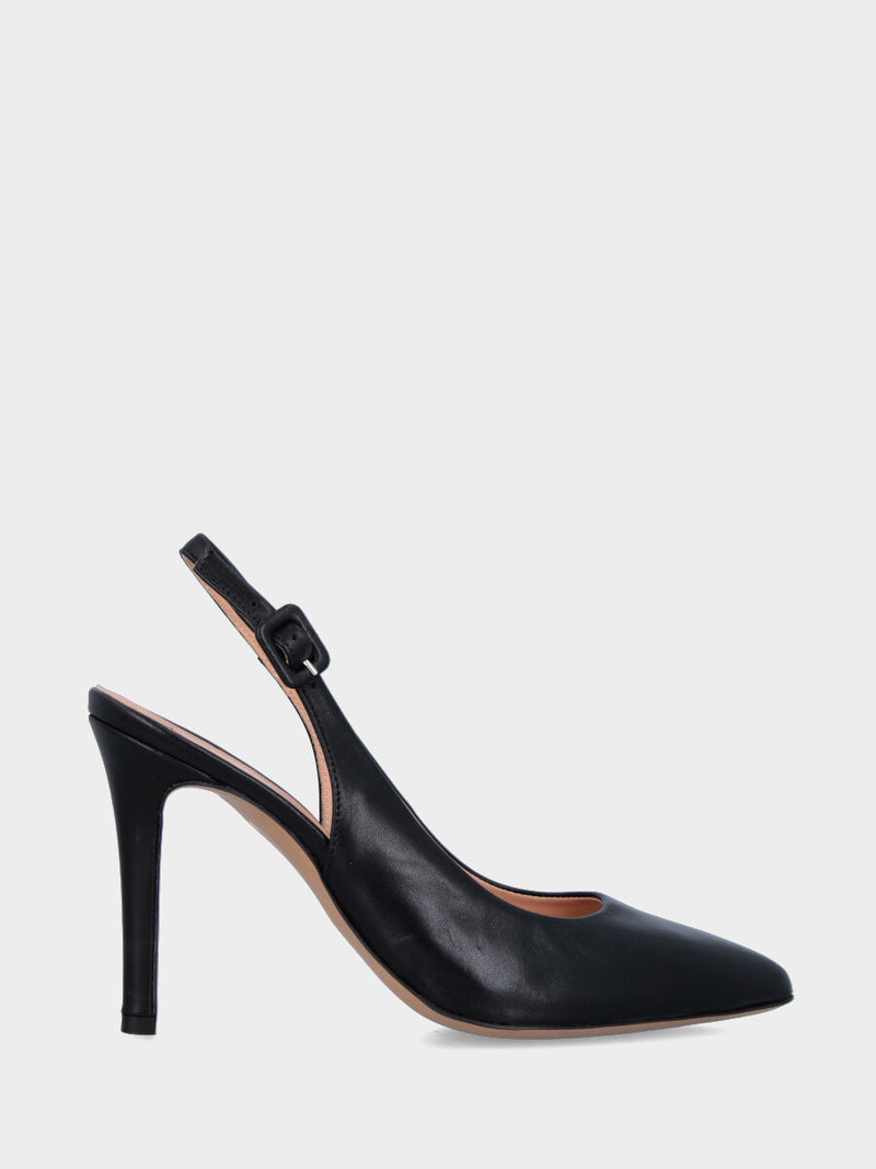 Slingback in nappa nera con tacco a coda 80 mm
