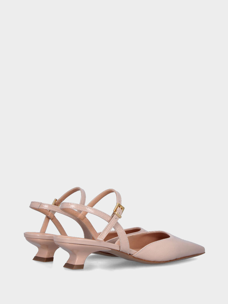 Slingback in naplak cipria con cinturino a pipetta e tacco a calice