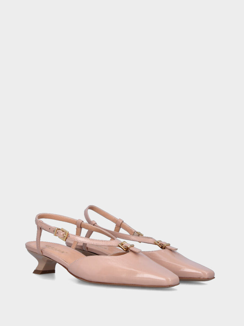 Slingback in naplak cipria con cinturino ovale a doppia fibbia
