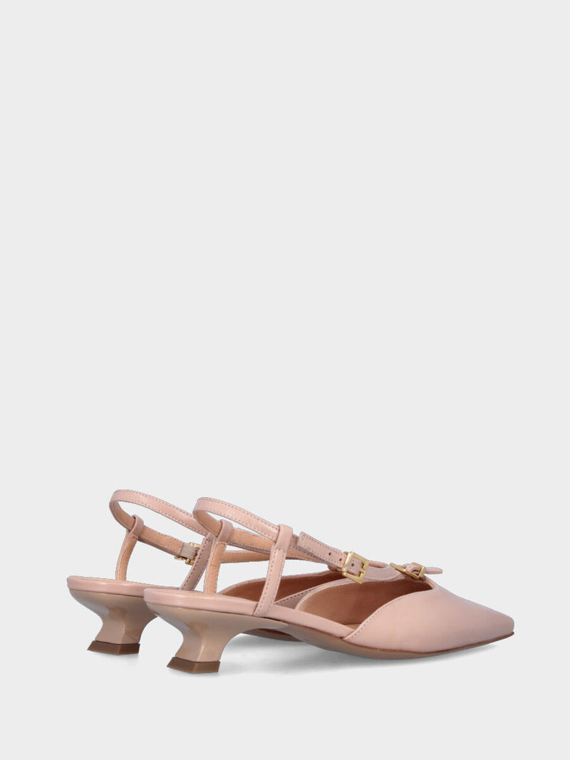 Slingback in naplak cipria con cinturino ovale a doppia fibbia