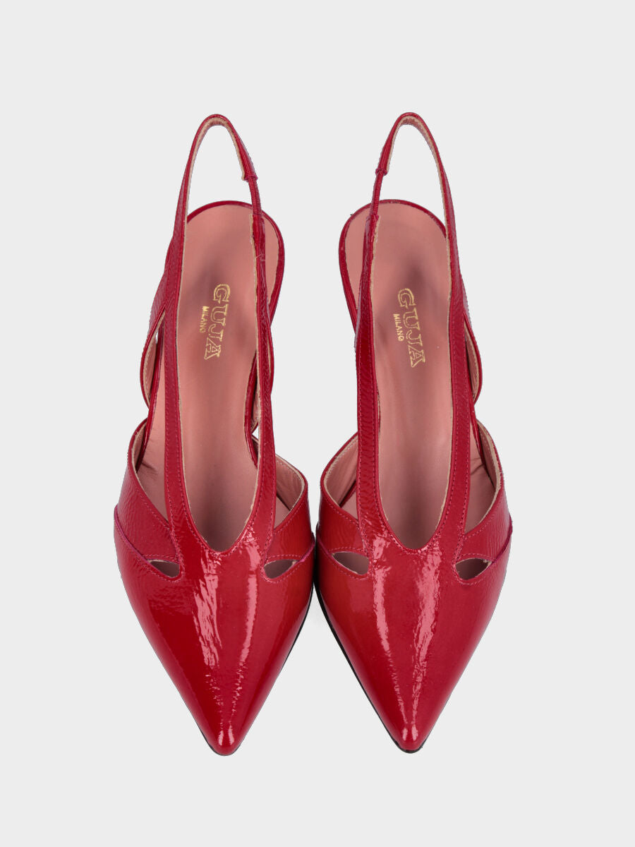 Slingback in naplak rosso con buchi in pianta e tacco a calice