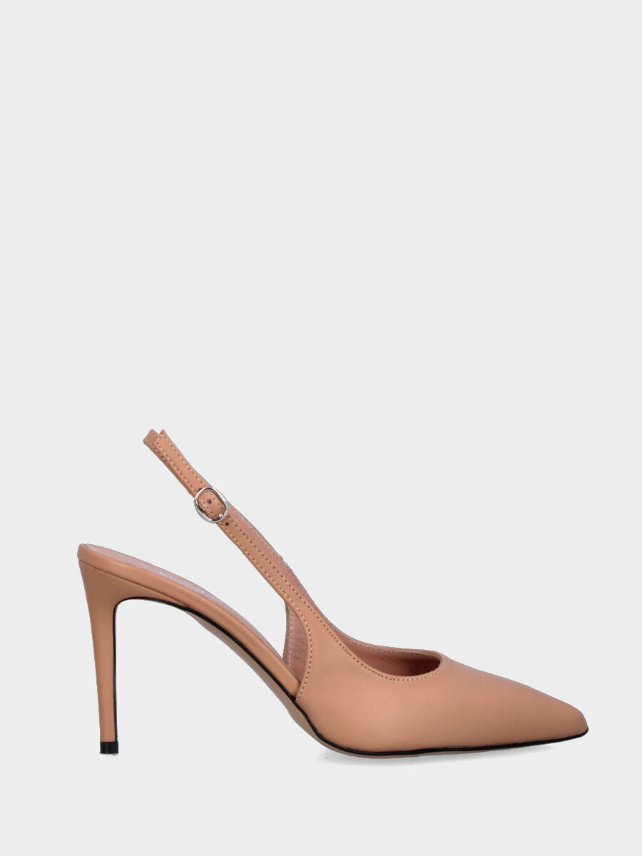 Slingback in nappa nude con punta sfilata e tacco 70mm