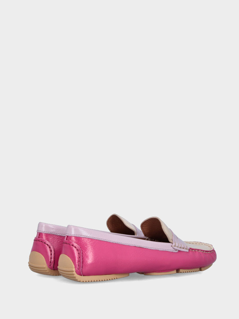 Mocassino in naplak multicolor rosa e beige con vaschetta cucita