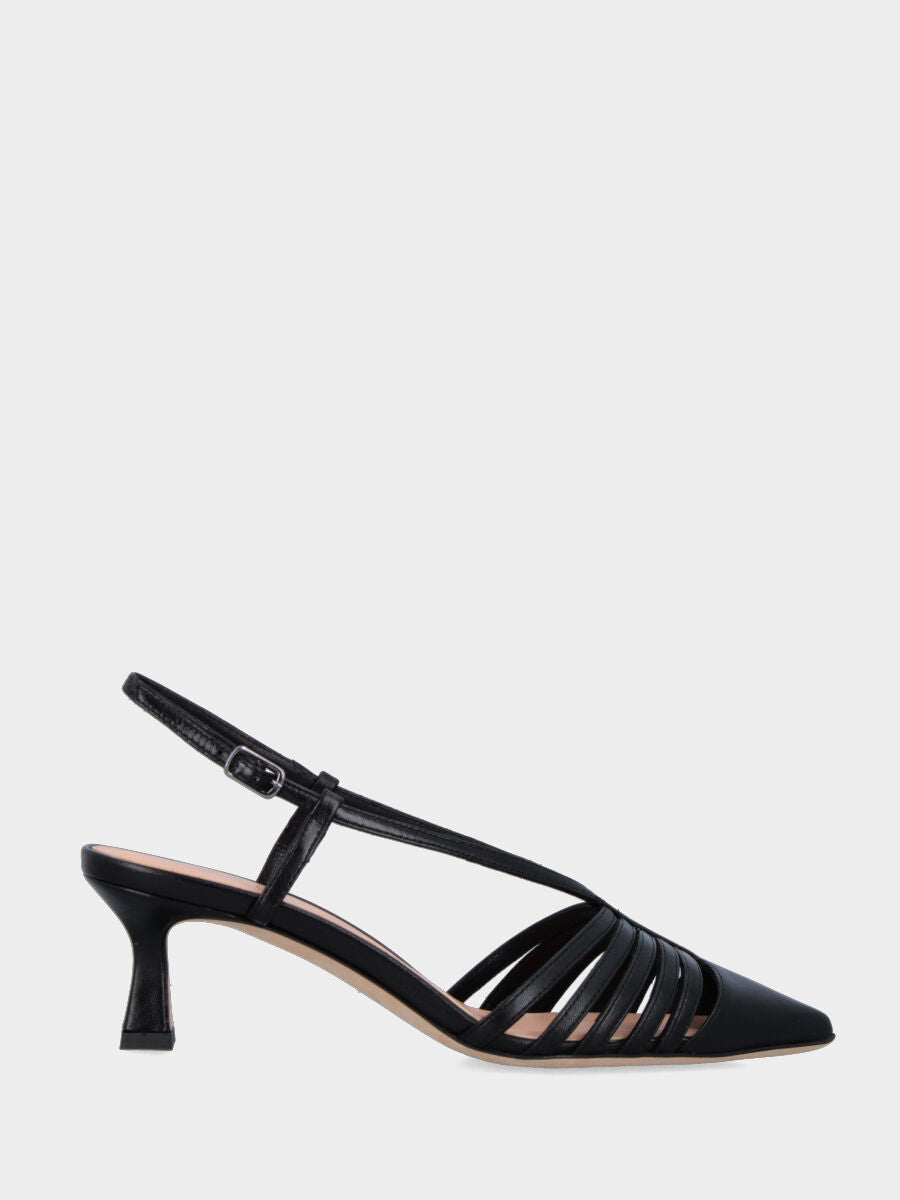 Slingback in nappa nera con listini a Y