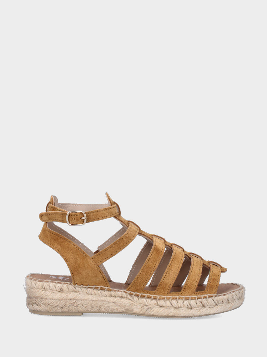 Sandalo espadrilla in velour cuoio con listini intrecciati