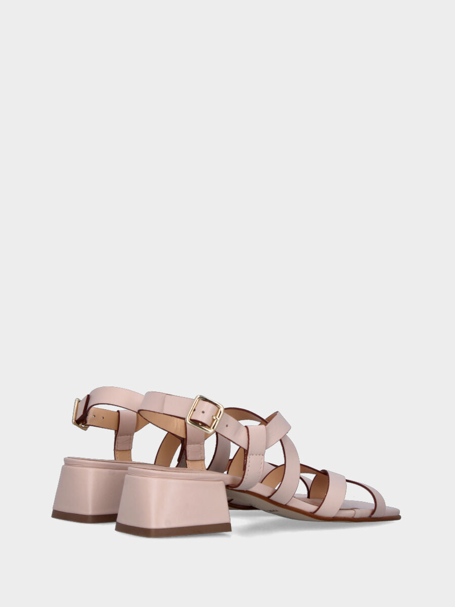 Sandalo in nappa beige con fascette incrociate