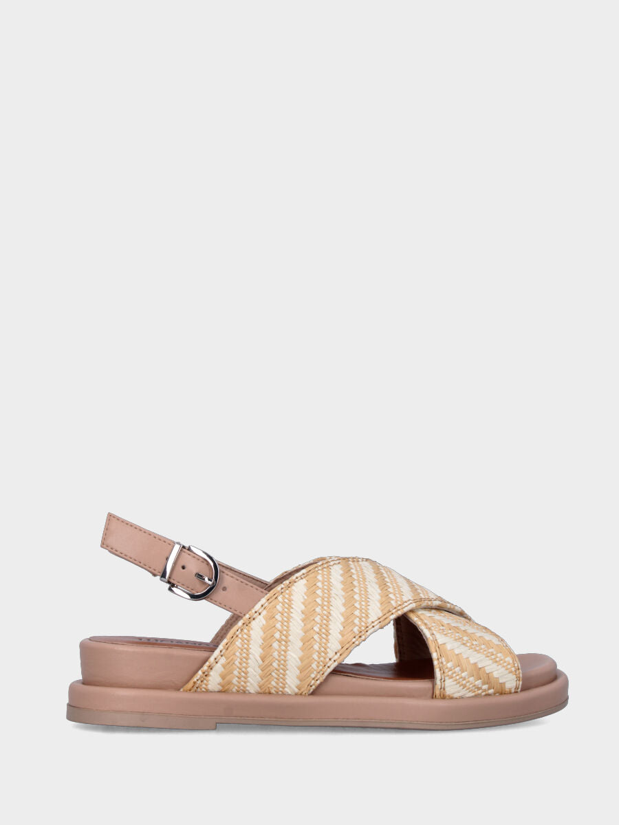 Sandalo in rafia bianca e beige con fusbet e platform