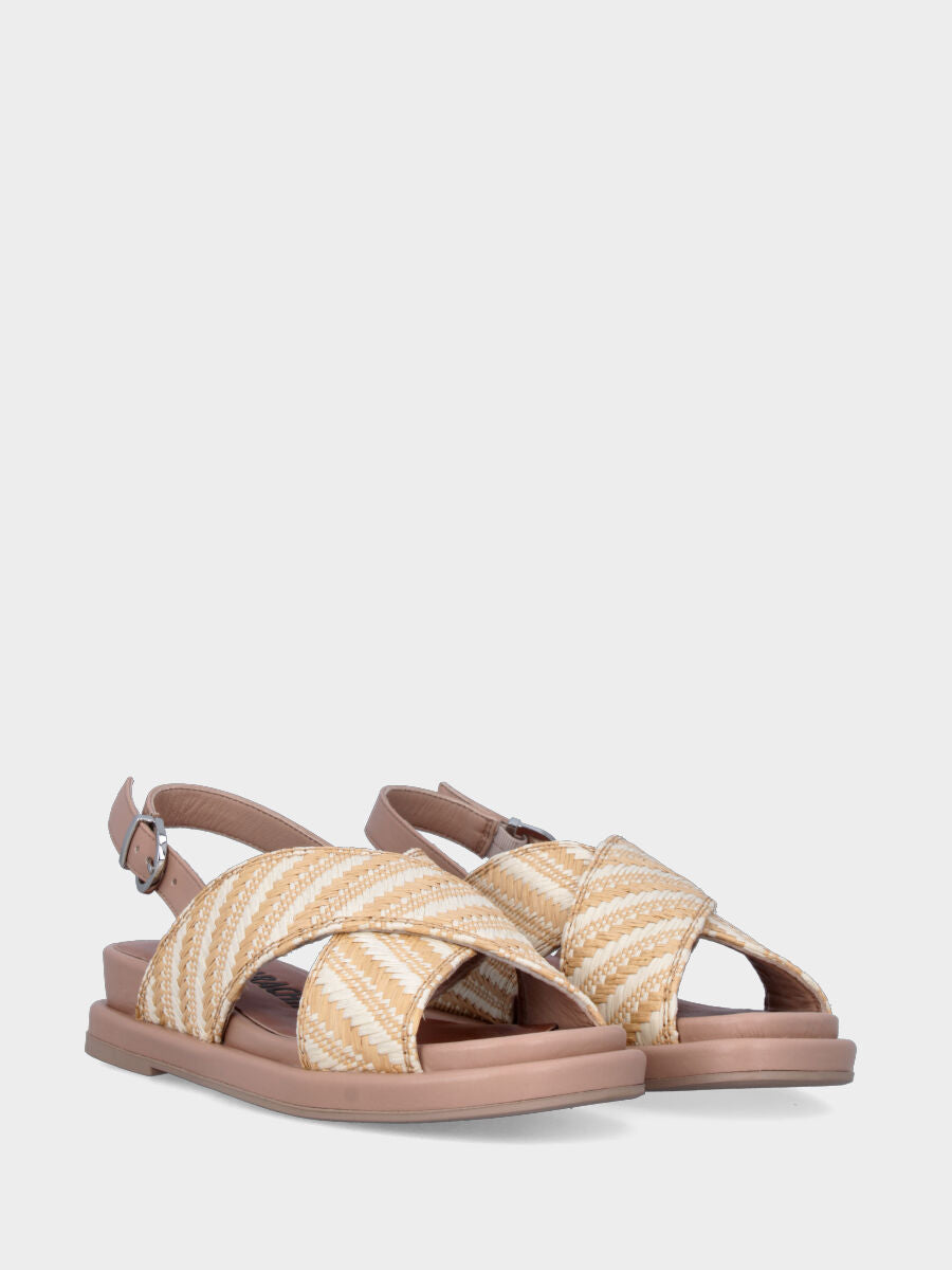 Sandalo in rafia bianca e beige con fusbet e platform