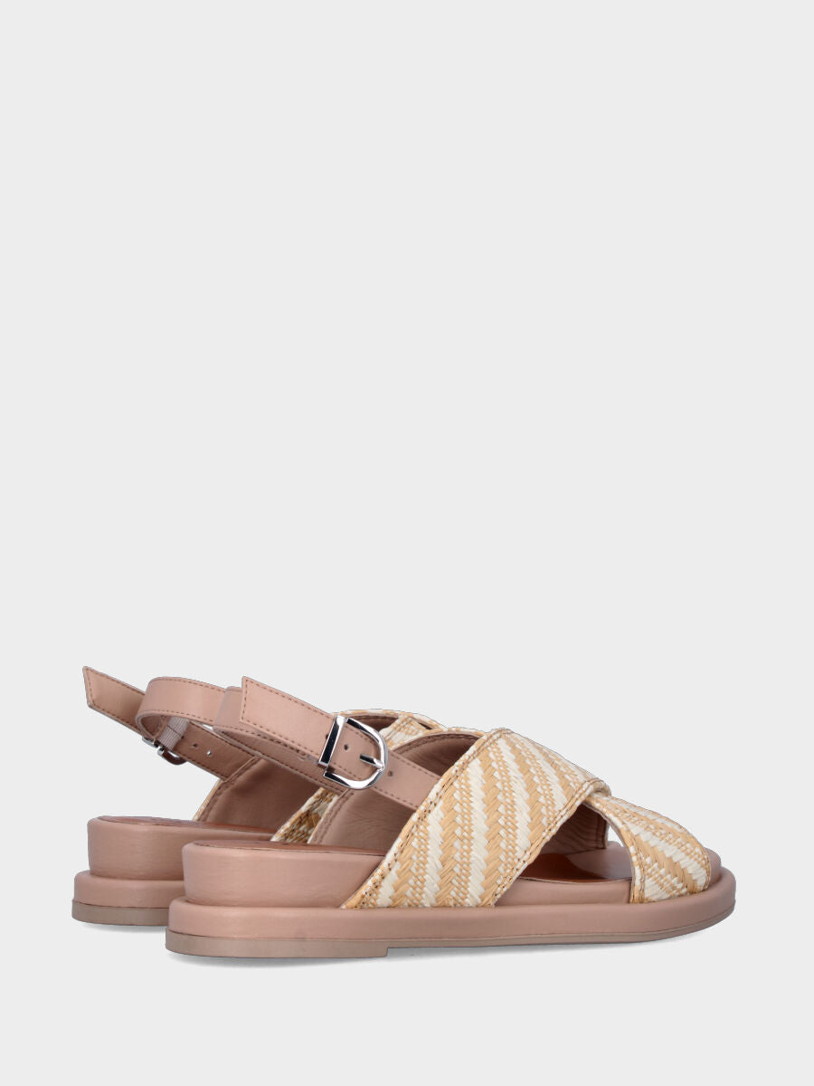 Sandalo in rafia bianca e beige con fusbet e platform